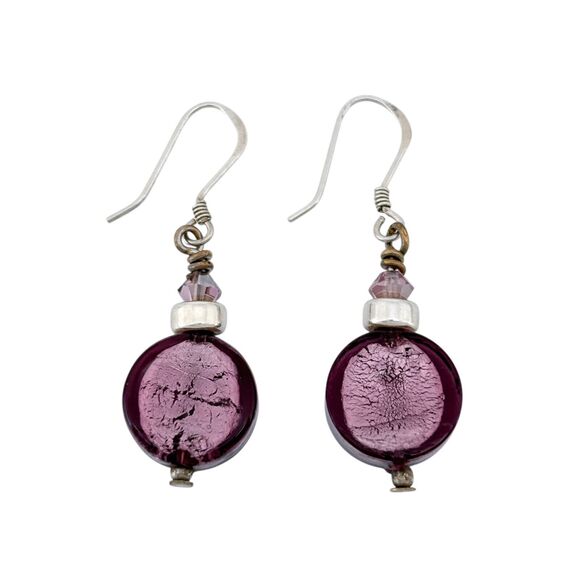 Vintage Sterling Silver 925 Purple Glass Dangle Earrings - Picture 4 of 6